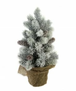Northlight 16” Medium Flocked Green Pine Artificial Table Top Christmas Tree With Burlap Base - Unlit