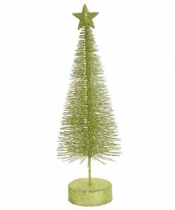 Vickerman Set Of 2 Green Glittered Artificial Tabletop Christmas Trees 12"