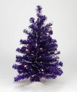 Northlight 2' Pre-lit Purple Iridescent Pine Artificial Tinsel Christmas Tree - Clear Lights