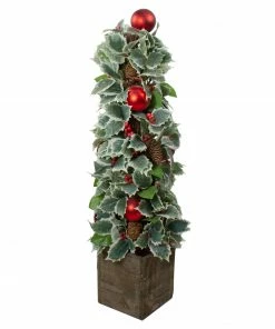 Allstate 2.75' Potted Pine Cone And Berry Holly Pencil Artificial Christmas Tree - Unlit
