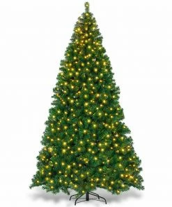 Costway 9Ft Pre-Lit PVC Christmas Tree Hinged 700 LED Lights Green