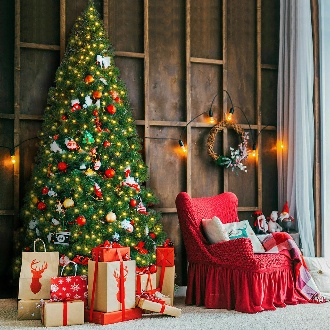 Costway 9Ft Pre-Lit PVC Christmas Tree Hinged 700 LED Lights Green 6 Costway 9Ft Pre-Lit PVC Christmas Tree Hinged 700 LED Lights Green - Image 4