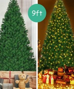Costway 9Ft Pre-Lit PVC Christmas Tree Hinged 700 LED Lights Green 12 Costway 9Ft Pre-Lit PVC Christmas Tree Hinged 700 LED Lights Green -Northlight Shop cm2122310275 68529.1604685488