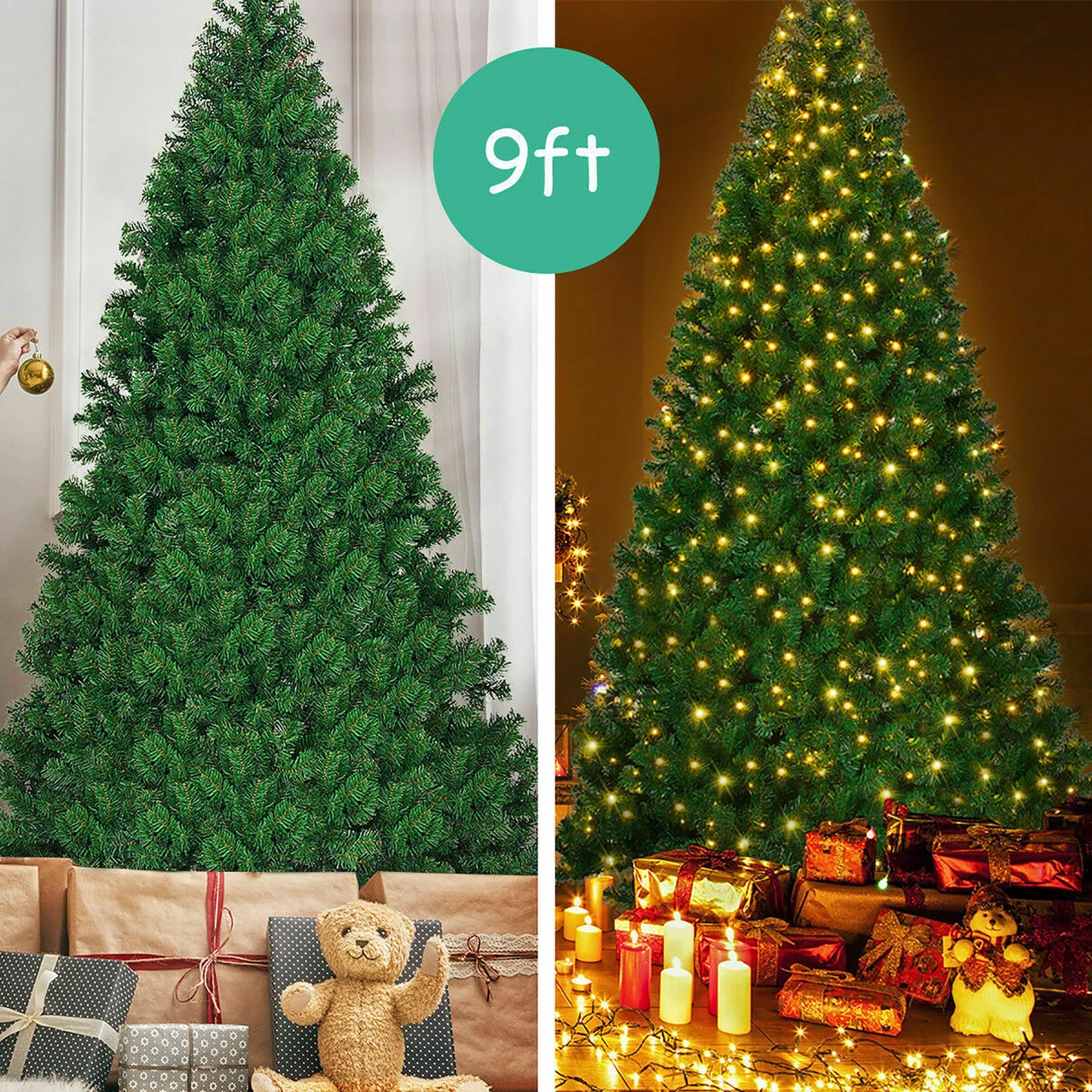 Costway 9Ft Pre-Lit PVC Christmas Tree Hinged 700 LED Lights Green 7 Costway 9Ft Pre-Lit PVC Christmas Tree Hinged 700 LED Lights Green - Image 5
