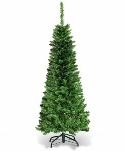 Costway 4.5ft Pre-Lit Hinged Pencil Christmas Tree 150 White Lights