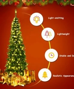 Costway 7.5ft Pre-Lit Hinged Pencil Christmas Tree 350 White Lights 11 Costway 7.5ft Pre-Lit Hinged Pencil Christmas Tree 350 White Lights -Northlight Shop cm22072102910 88608.1664795320