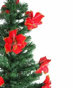 Alternative view of DAK 5' Pre-Lit Medium Fiber Optic Artificial Christmas Tree With Red Poinsettias - Multicolor Lights