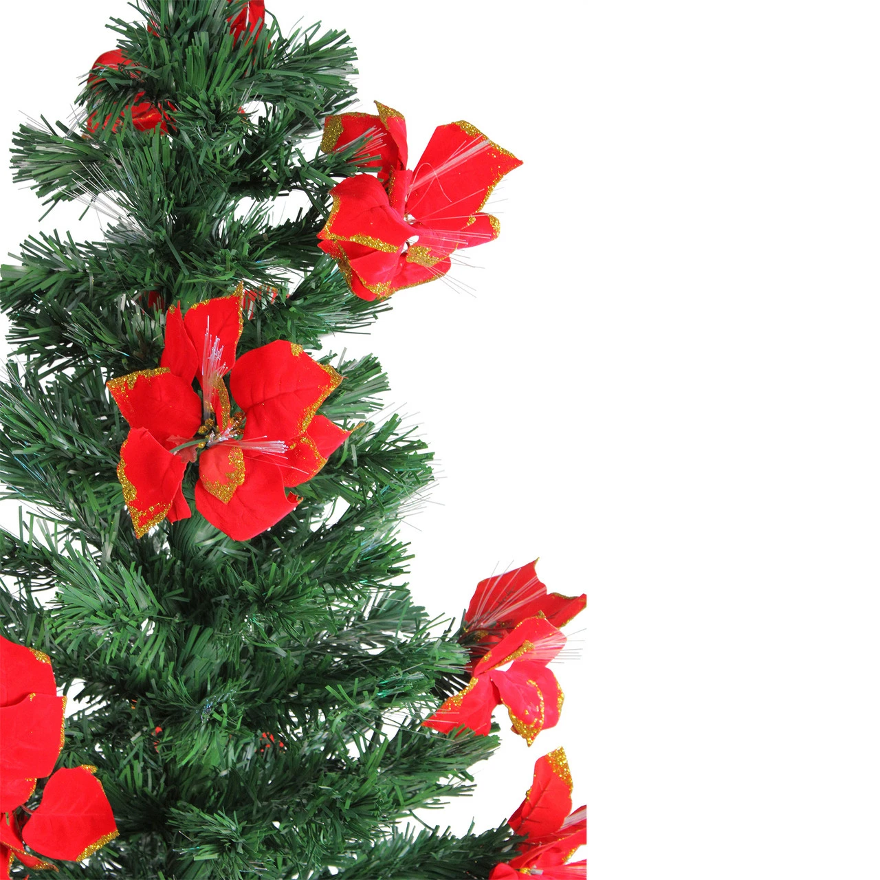 DAK 5' Pre-Lit Medium Fiber Optic Artificial Christmas Tree With Red Poinsettias - Multicolor Lights 4 DAK 5' Pre-Lit Medium Fiber Optic Artificial Christmas Tree With Red Poinsettias - Multicolor Lights - Image 2