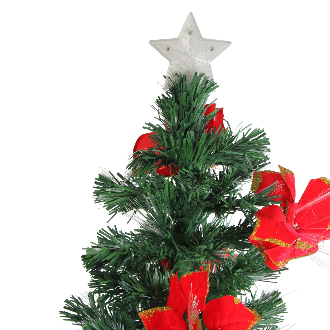 DAK 5' Pre-Lit Medium Fiber Optic Artificial Christmas Tree With Red Poinsettias - Multicolor Lights 5 DAK 5' Pre-Lit Medium Fiber Optic Artificial Christmas Tree With Red Poinsettias - Multicolor Lights - Image 3