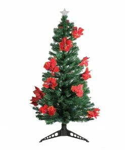 DAK 5' Pre-Lit Medium Fiber Optic Artificial Christmas Tree With Red Poinsettias - Multicolor Lights