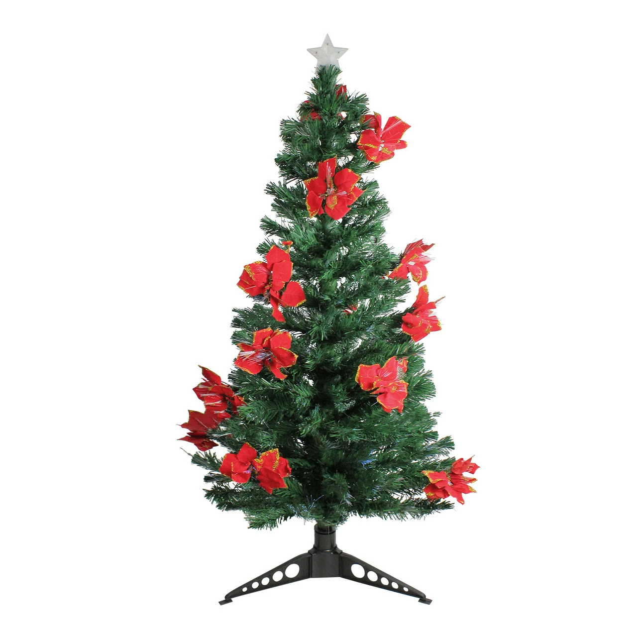 DAK 5' Pre-Lit Medium Fiber Optic Artificial Christmas Tree With Red Poinsettias - Multicolor Lights 3 DAK 5' Pre-Lit Medium Fiber Optic Artificial Christmas Tree With Red Poinsettias - Multicolor Lights