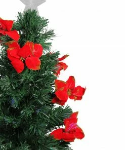 Alternative view of DAK 3' Pre-Lit Medium Fiber Optic Red Poinsettias Artificial Christmas Tree - Multicolor Lights