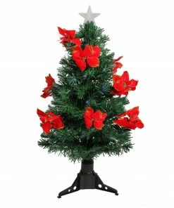 DAK 3' Pre-Lit Medium Fiber Optic Red Poinsettias Artificial Christmas Tree - Multicolor Lights