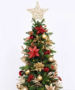 Alternative view of CC Christmas Decor 7.5' Pre-Lit Gold And Red Artificial Christmas Tree – Clear LED Lights
