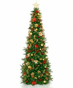 CC Christmas Decor 7.5' Pre-Lit Gold And Red Artificial Christmas Tree – Clear LED Lights