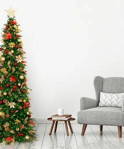 CC Christmas Decor 7.5' Pre-Lit Gold And Red Artificial Christmas Tree – Clear LED Lights -Northlight Shop dezy2018 et hist 75 07843.1664379970