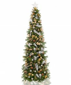 CC Christmas Decor 7.5' Pre-Lit Pre-Decorated Gold And Silver Artificial Christmas Tree – Clear LED Lights