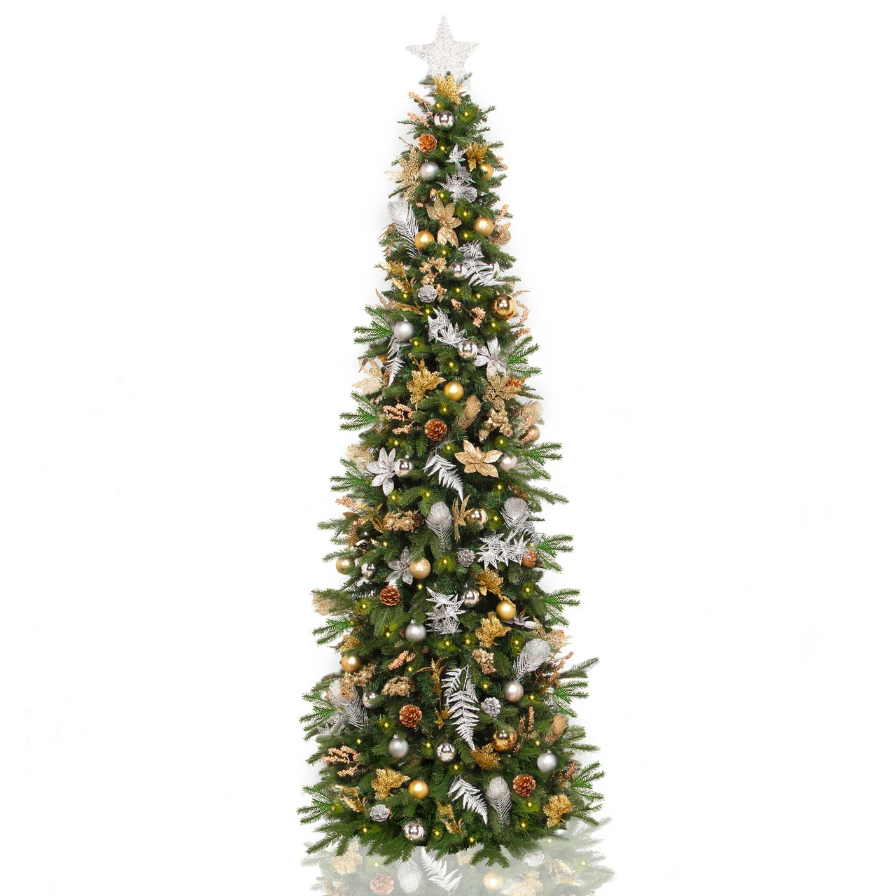 CC Christmas Decor 7.5' Pre-Lit Pre-Decorated Gold And Silver Artificial Christmas Tree – Clear LED Lights 3 CC Christmas Decor 7.5' Pre-Lit Pre-Decorated Gold And Silver Artificial Christmas Tree – Clear LED Lights