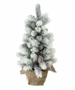 Northlight 19" Potted Slim Flocked Mini Pine Artificial Christmas Tree In Burlap Base - Unlit