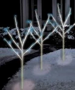 Brite Star Set Of 3 Pre-Lit White Christmas Twig Tree Path Markers 30" - Twinkling Blue LED Mini Lights
