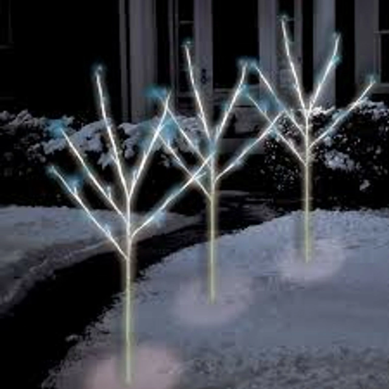 Brite Star Set Of 3 Pre-Lit White Christmas Twig Tree Path Markers 30" - Twinkling Blue LED Mini Lights 3 Brite Star Set Of 3 Pre-Lit White Christmas Twig Tree Path Markers 30" - Twinkling Blue LED Mini Lights
