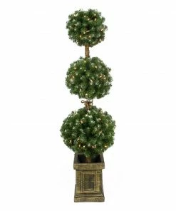 Northlight 4.5' Pre-Lit Frosted Triple Ball Artificial Topiary Tree In Decorative Pot - Clear Lights