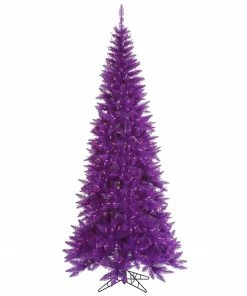Vickerman 14' Pre-Lit Slim Purple Ashley Spruce Artificial Christmas Tree - Clear And Purple Lights