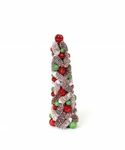 Melrose 1.5' Red And White Pine Cone Topiary Christmas Tree - Unlit