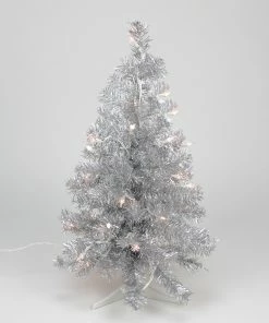 Northlight 2' Pre-lit Silver Iridescent Pine Artificial Tinsel Christmas Tree - Clear Lights