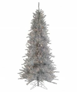 Northlight 7.5' Pre-Lit Silver Tinsel Pine Slim Artificial Christmas Tree - Clear Lights