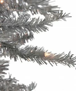 Alternative view of Northlight 6.5' Pre-Lit Silver Tinsel Pine Slim Artificial Christmas Tree - Clear Lights
