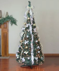 Alternative view of Northlight 6' Pre-Lit Silver And Gold Pre-Decorated Pop-Up Artificial Christmas Tree, Clear Lights
