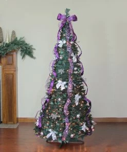 Alternative view of Northlight 6' Pre-Lit Purple And Silver Pre-Decorated Pop-Up Artificial Christmas Tree, Clear Lights