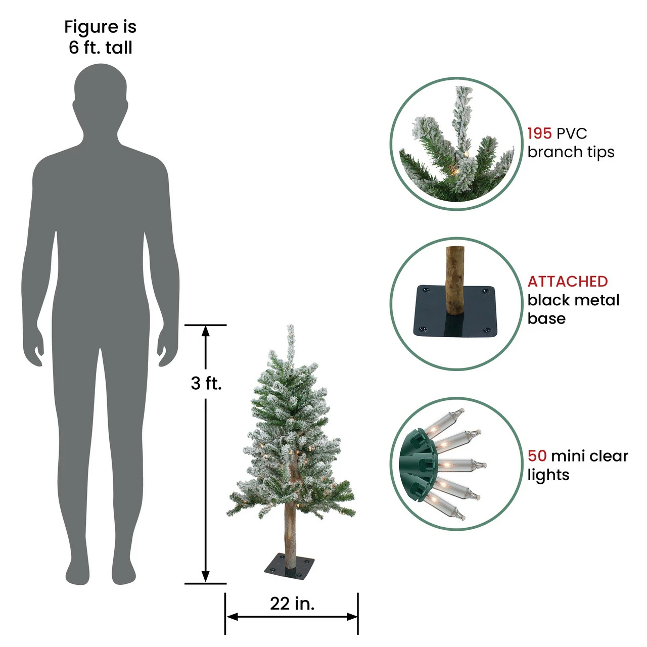 Northlight 3' Pre-Lit Flocked Alpine Artificial Christmas Tree - Clear Lights 4 Northlight 3' Pre-Lit Flocked Alpine Artificial Christmas Tree - Clear Lights - Image 2