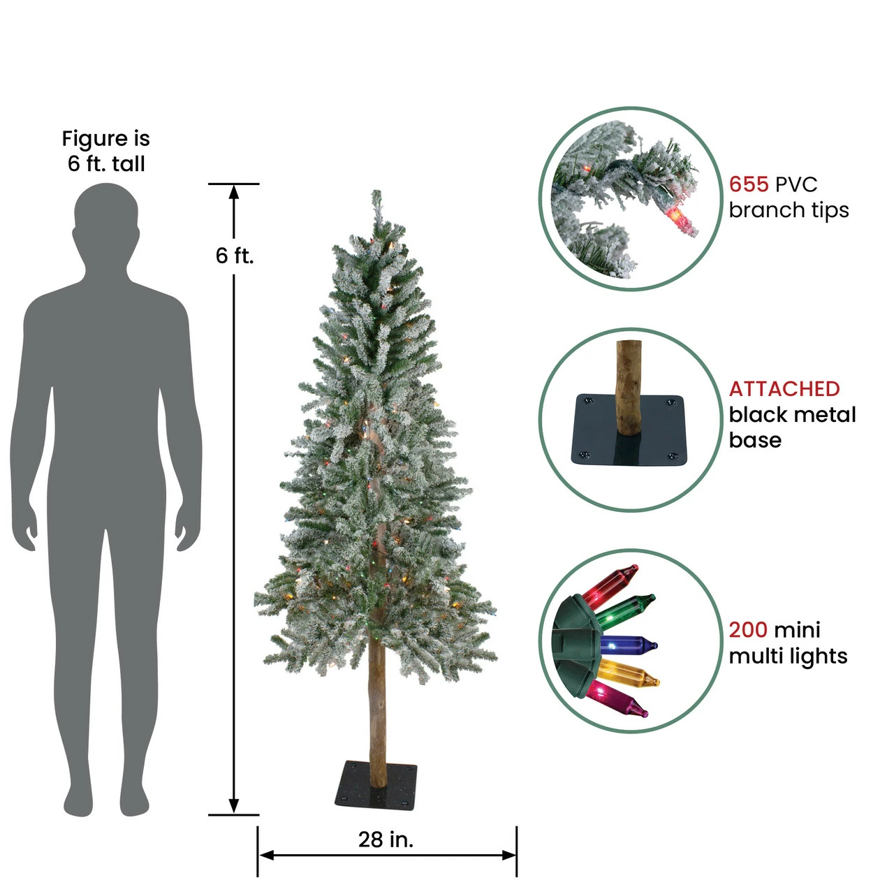 Northlight 6' Pre-Lit Flocked Alpine Artificial Christmas Tree - Multi Lights 4 Northlight 6' Pre-Lit Flocked Alpine Artificial Christmas Tree - Multi Lights - Image 2