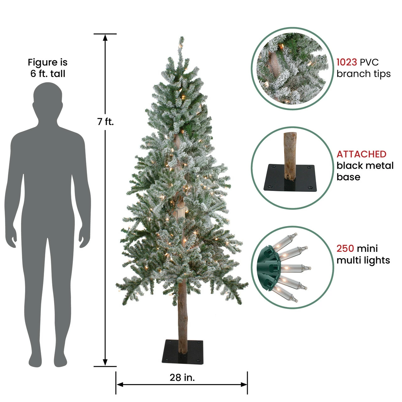 Northlight 7' Pre-Lit Pencil Flocked Alpine Artificial Christmas Tree - Clear Lights 4 Northlight 7' Pre-Lit Pencil Flocked Alpine Artificial Christmas Tree - Clear Lights - Image 2