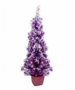 Northlight 3.5' X 18'' Pre-Lit Potted Flocked Purple Pencil Tinsel Artificial Christmas Tree - Clear Lights
