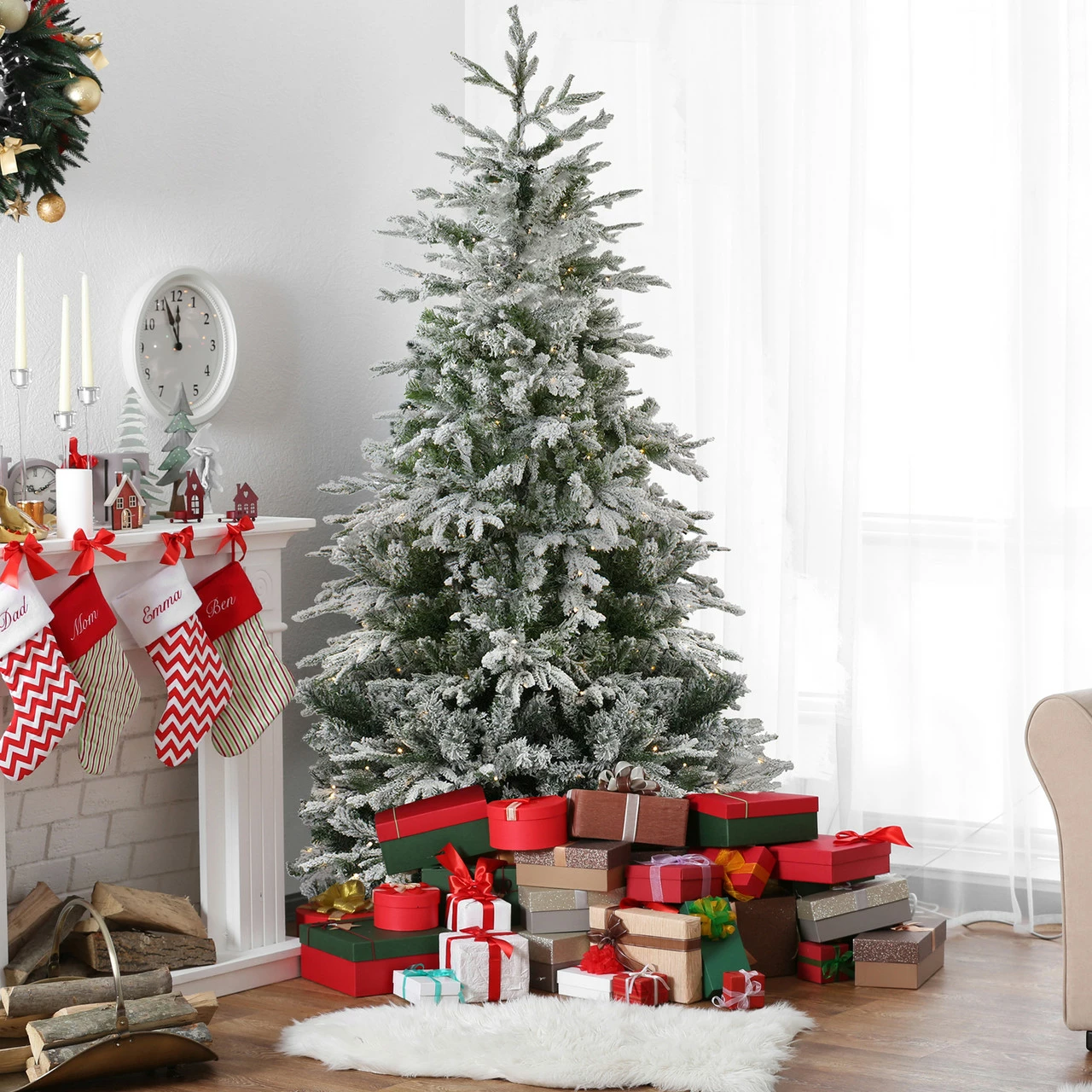 Northlight 6.5' Pre-Lit Flocked Winfield Fir Artificial Christmas Tree - Warm White LED Lights 4 Northlight 6.5' Pre-Lit Flocked Winfield Fir Artificial Christmas Tree - Warm White LED Lights - Image 2