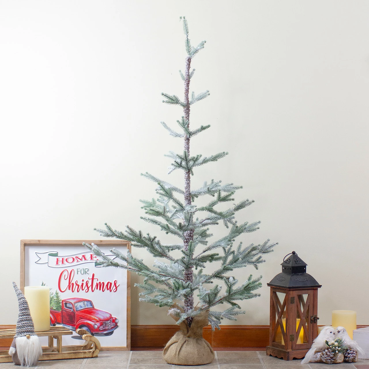 Northlight 4' Snow Covered Frosted Pine Artificial Christmas Tree With Jute Base – Unlit 4 Northlight 4' Snow Covered Frosted Pine Artificial Christmas Tree With Jute Base – Unlit - Image 2