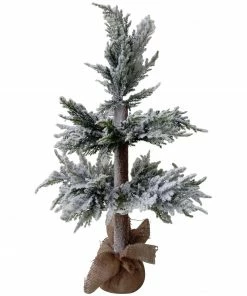 Northlight 27.5" Heavily Flocked Pine Christmas Tree In Natural Jute Base