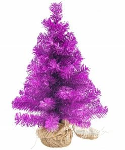 Northlight 17.5" Boysenberry Purple Pine Tree In Natural Jute Base Christmas Decoration