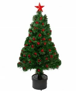 Northlight 3' Pre-Lit Color Changing Fiber Optic Christmas Tree With Red Berries