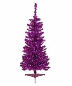 Northlight 4' Pre-Lit Purple Artificial Tinsel Christmas Tree, Clear Lights