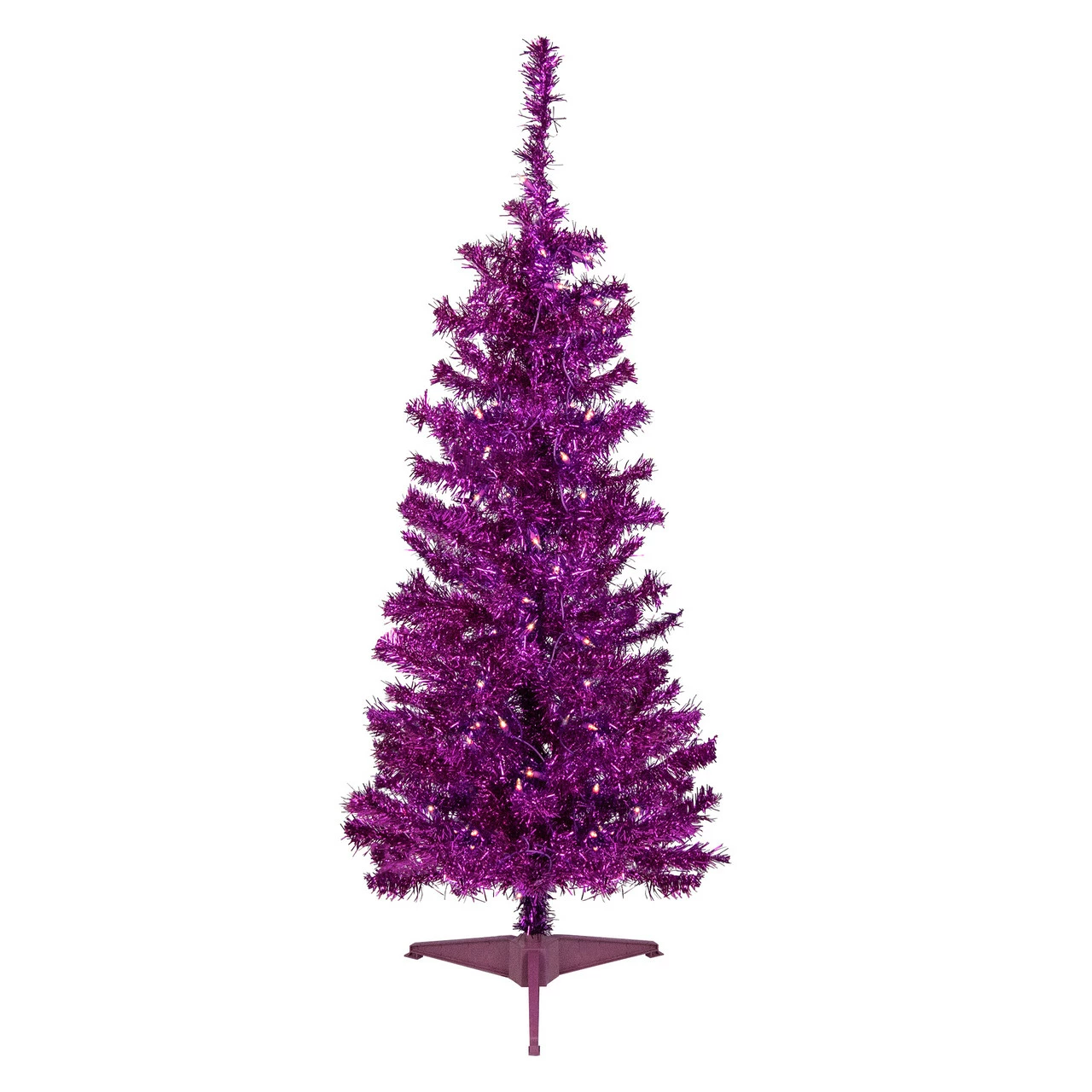 Northlight 4' Pre-Lit Purple Artificial Tinsel Christmas Tree, Clear Lights 3 Northlight 4' Pre-Lit Purple Artificial Tinsel Christmas Tree, Clear Lights