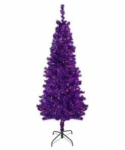 Northlight 6' Pre-Lit Purple Artificial Tinsel Christmas Tree, Clear Lights