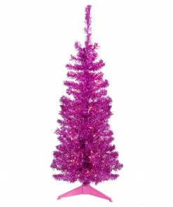 Northlight 4' Pre-Lit Pink Artificial Tinsel Christmas Tree, Clear Lights
