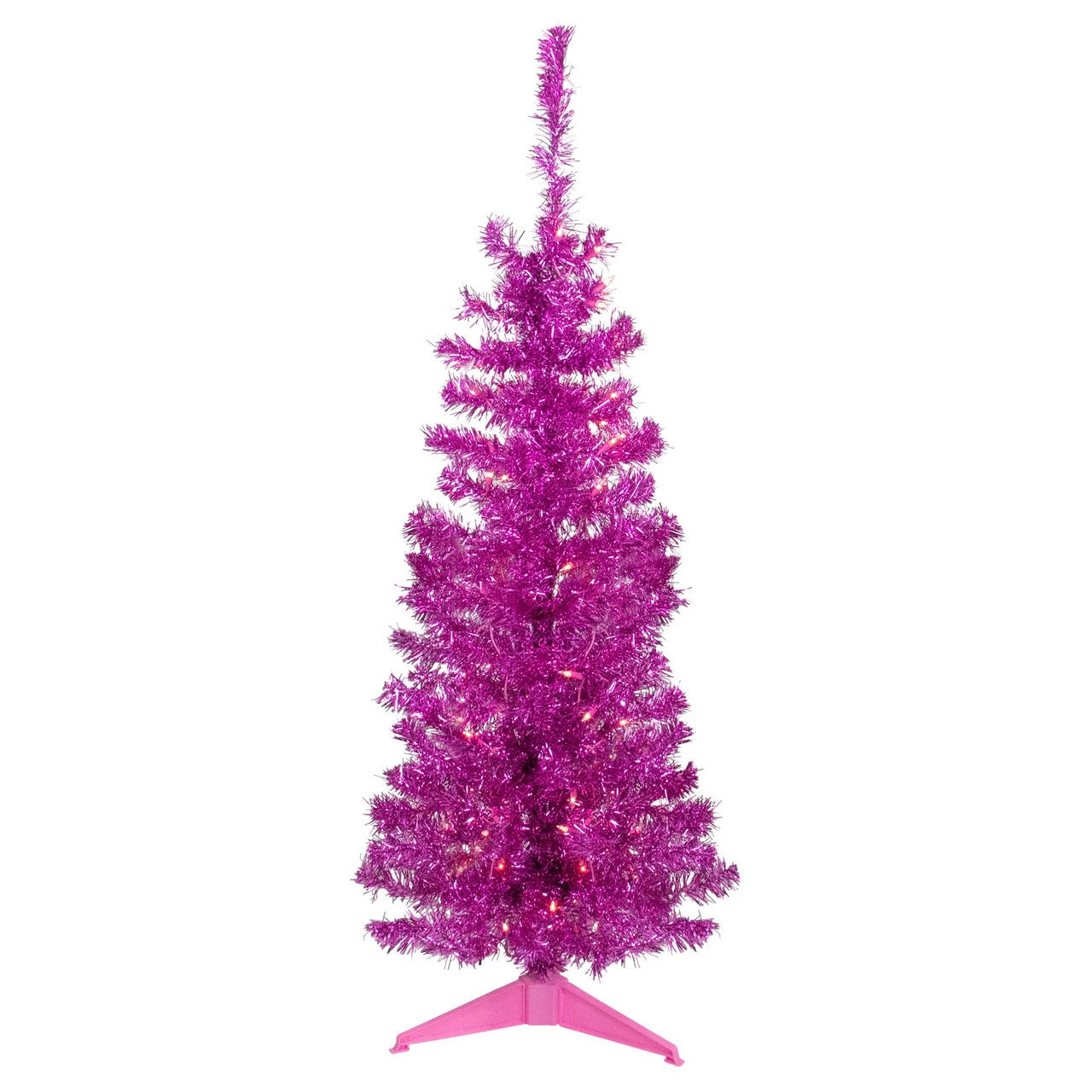 Northlight 4' Pre-Lit Pink Artificial Tinsel Christmas Tree, Clear Lights 3 Northlight 4' Pre-Lit Pink Artificial Tinsel Christmas Tree, Clear Lights