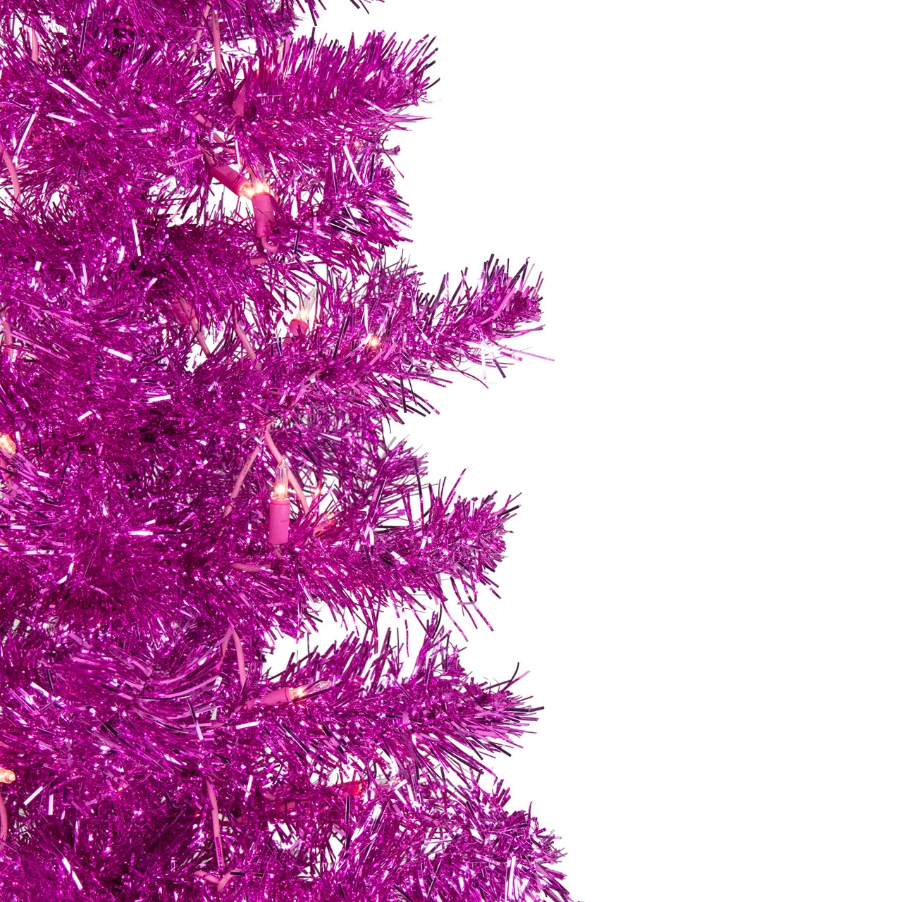 Northlight 4' Pre-Lit Pink Artificial Tinsel Christmas Tree, Clear Lights 6 Northlight 4' Pre-Lit Pink Artificial Tinsel Christmas Tree, Clear Lights - Image 4