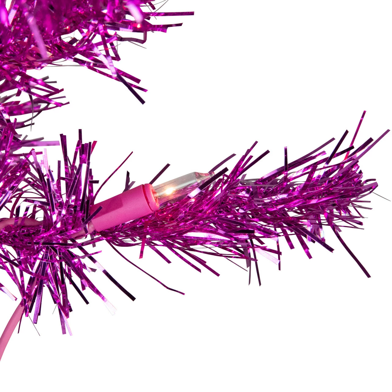 Northlight 6' Pre-Lit Pink Artificial Tinsel Christmas Tree, Clear Lights 4 Northlight 6' Pre-Lit Pink Artificial Tinsel Christmas Tree, Clear Lights - Image 2