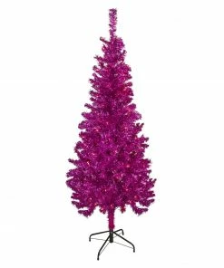 Northlight 6' Pre-Lit Pink Artificial Tinsel Christmas Tree, Clear Lights